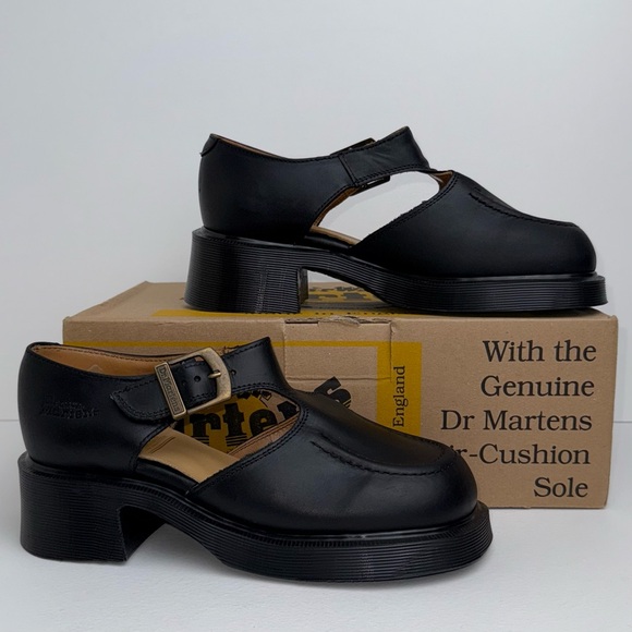 Vintage Dr. Martens England 90s Greasy Black Jazz Heel T Bar MIE Mary Janes UK 5 - Picture 3 of 15